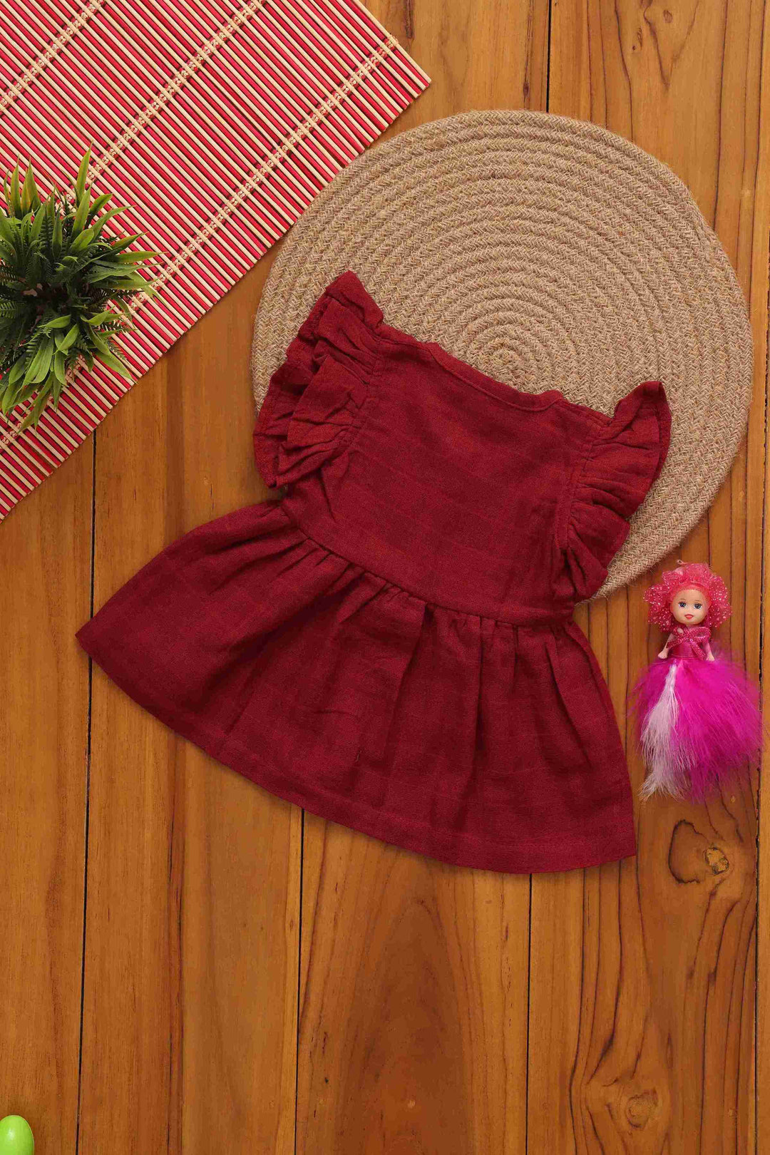 Elegant Solid Coloured Frilled Frock for Babies - Vibrant Everyday Style