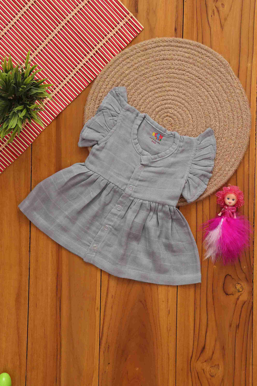 Elegant Solid Coloured Frilled Frock for Babies - Vibrant Everyday Style