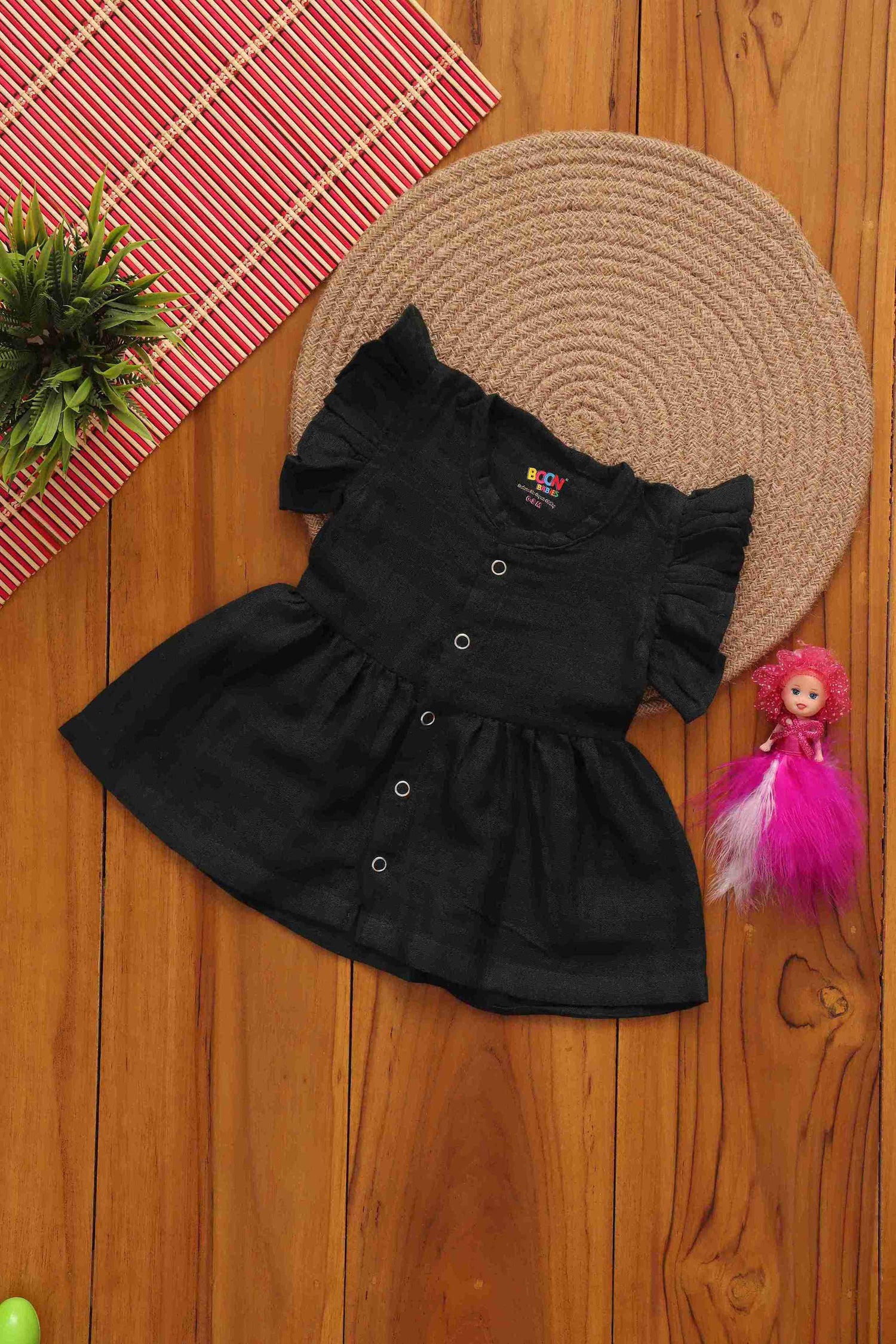 Elegant Solid Coloured Frilled Frock for Babies - Vibrant Everyday Style