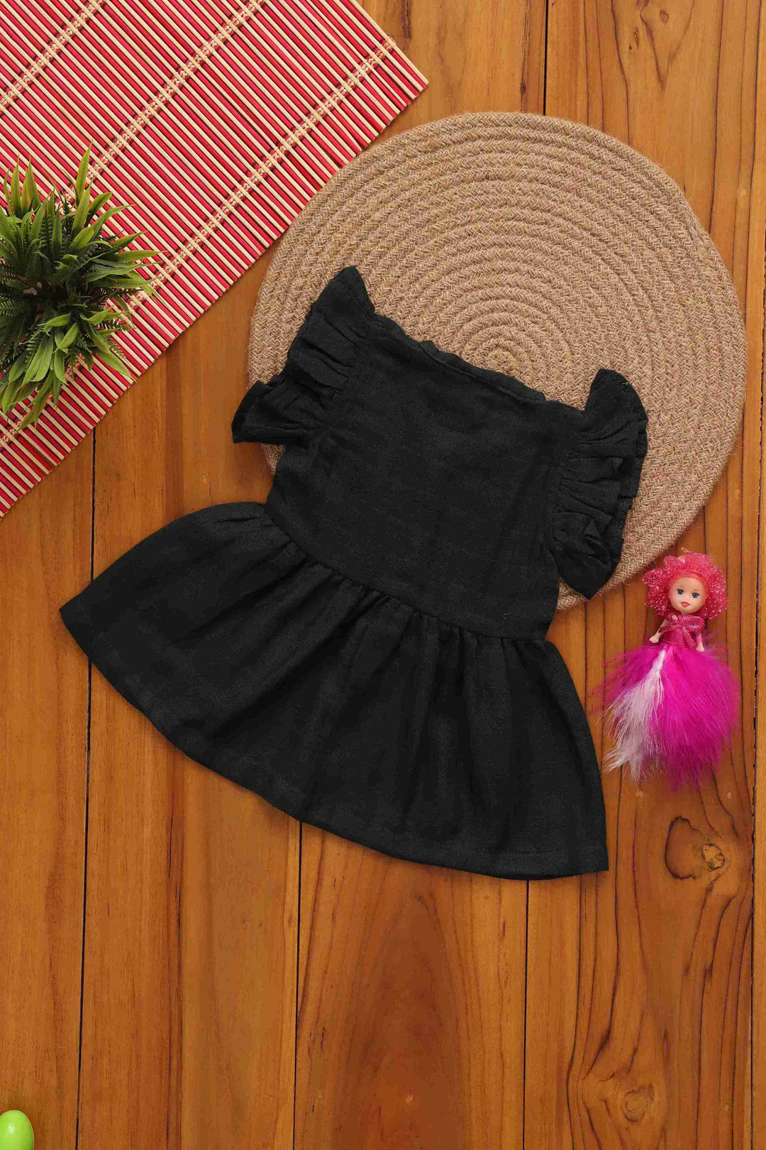 Elegant Solid Coloured Frilled Frock for Babies - Vibrant Everyday Style