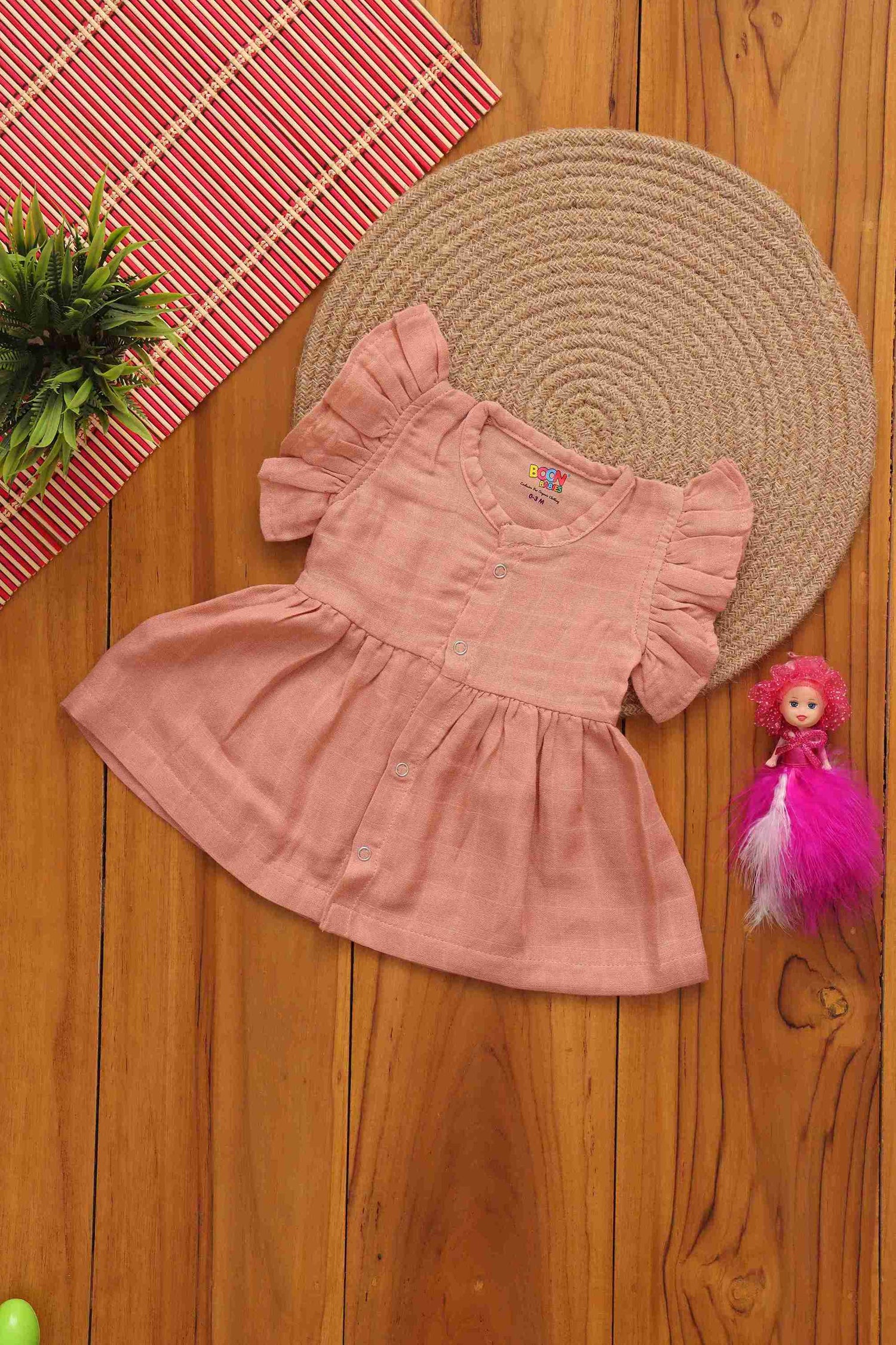 Elegant Solid Coloured Frilled Frock for Babies - Vibrant Everyday Style