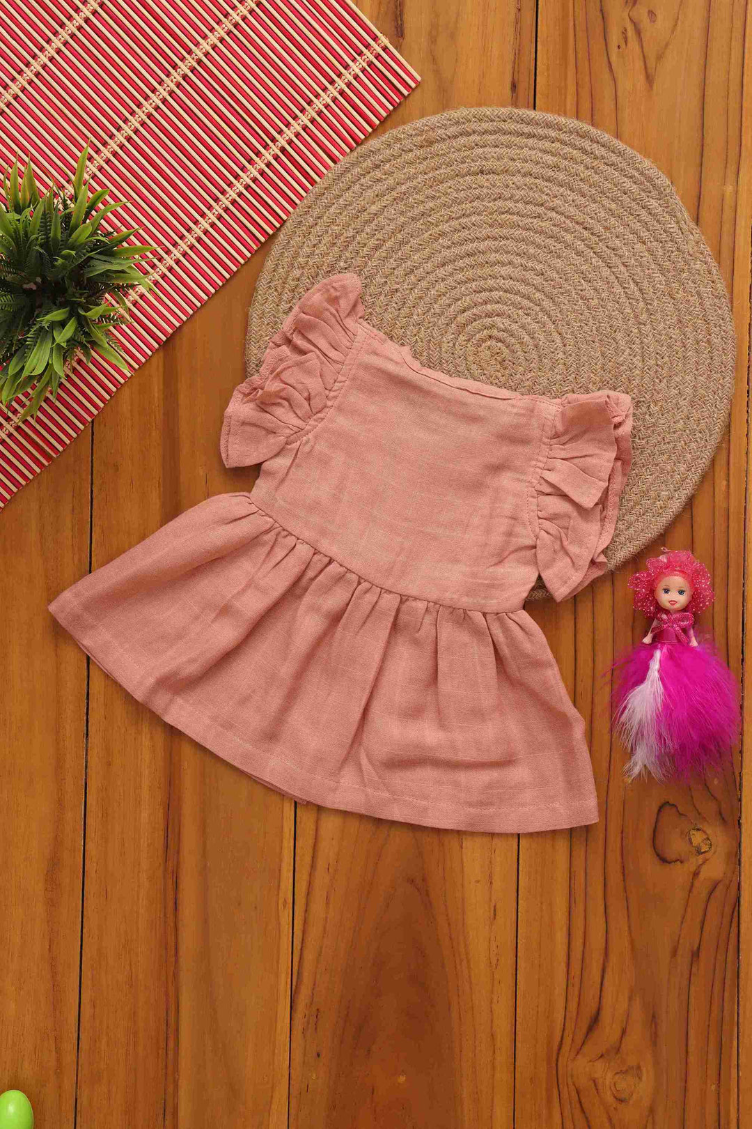 Elegant Solid Coloured Frilled Frock for Babies - Vibrant Everyday Style