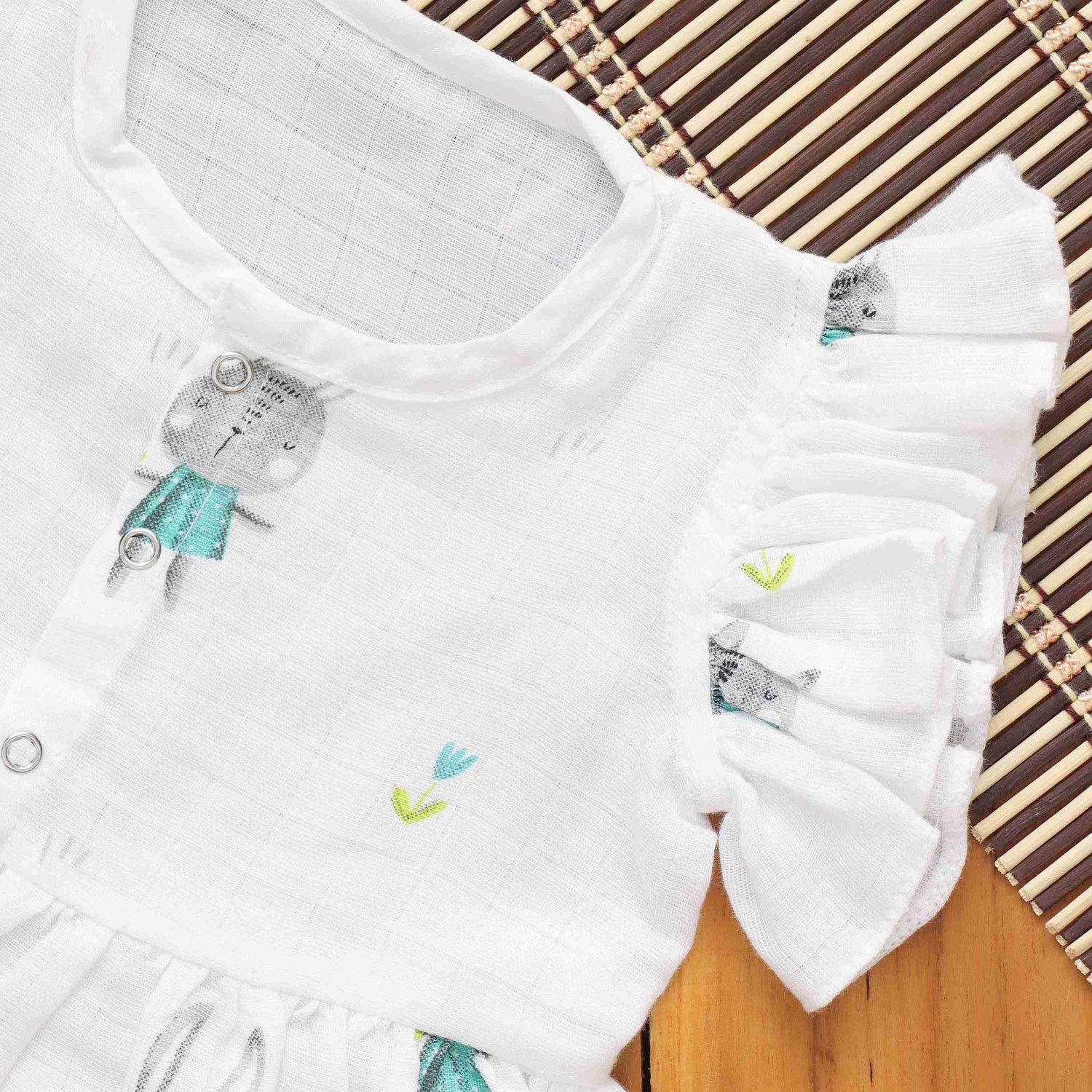 Charming Bunny Print Frilled Frock for Babies - Playful Elegance