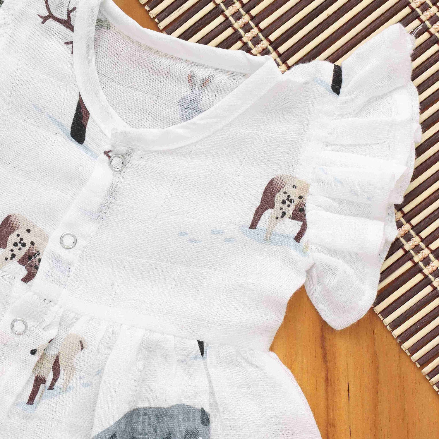 Dazzling Animal Printed Frilled Frock for Babies - Soft Muslin Comfort