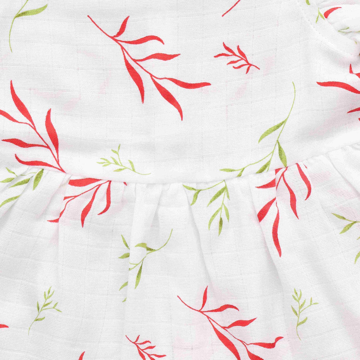 Pretty Leaf Printed Frilled Frock for Babies - Muslin Comfort