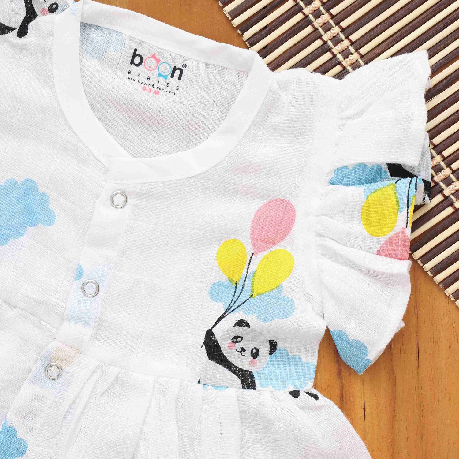 Charming Panda Printed Frilled Frock for Babies - Soft Delight