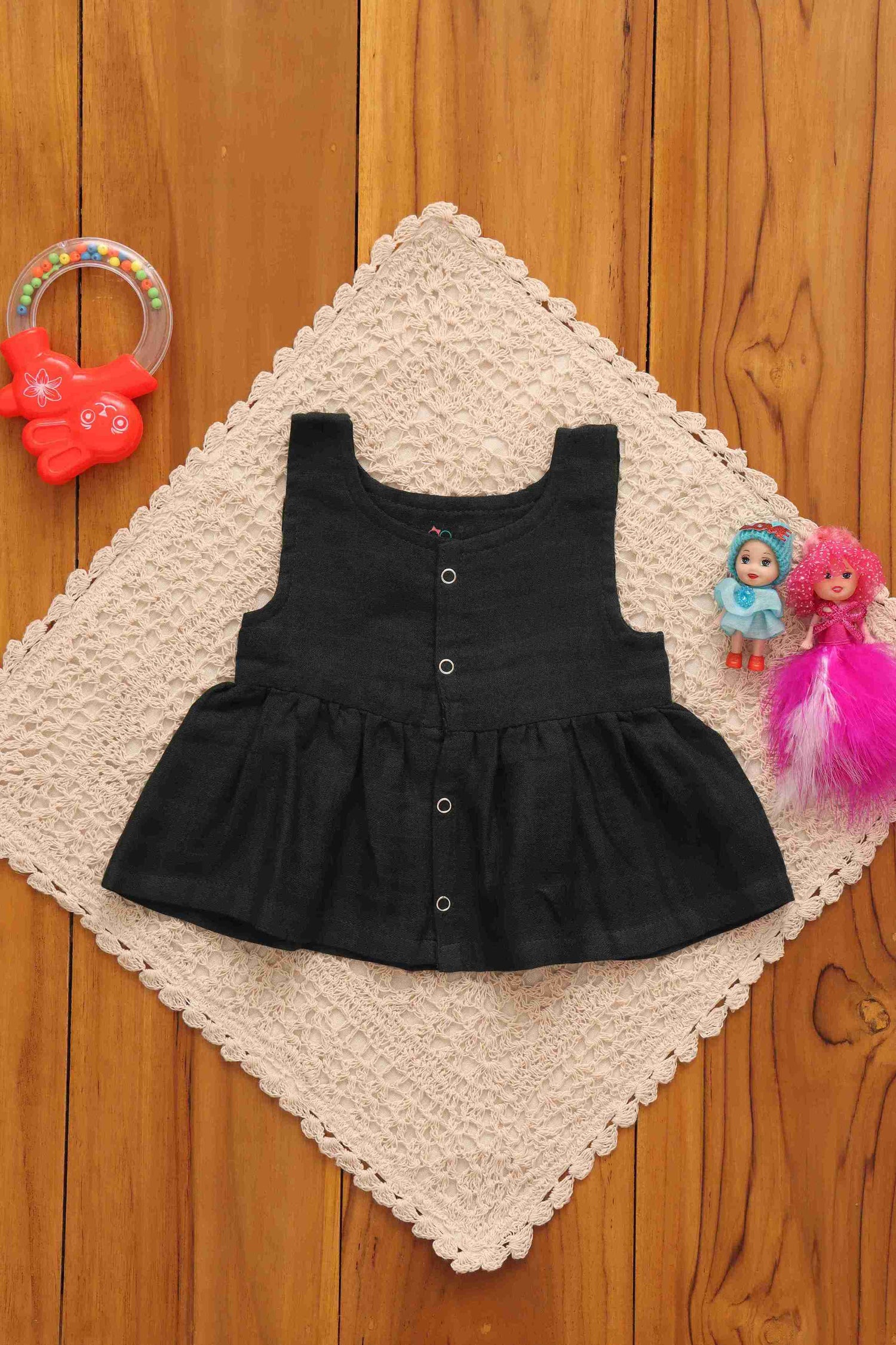 Chic Solid Colored Frock for Babies - Playful Elegance