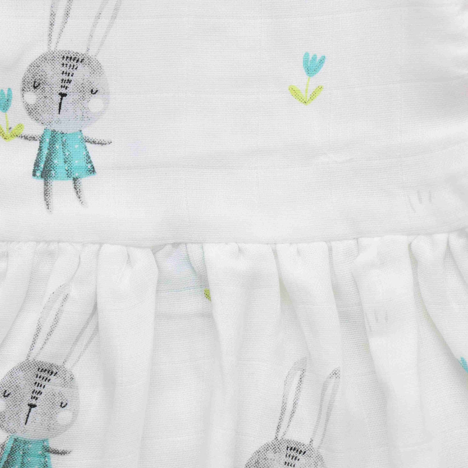 Adorable Bunny Printed White Frock for Babies - Whimsical Charm