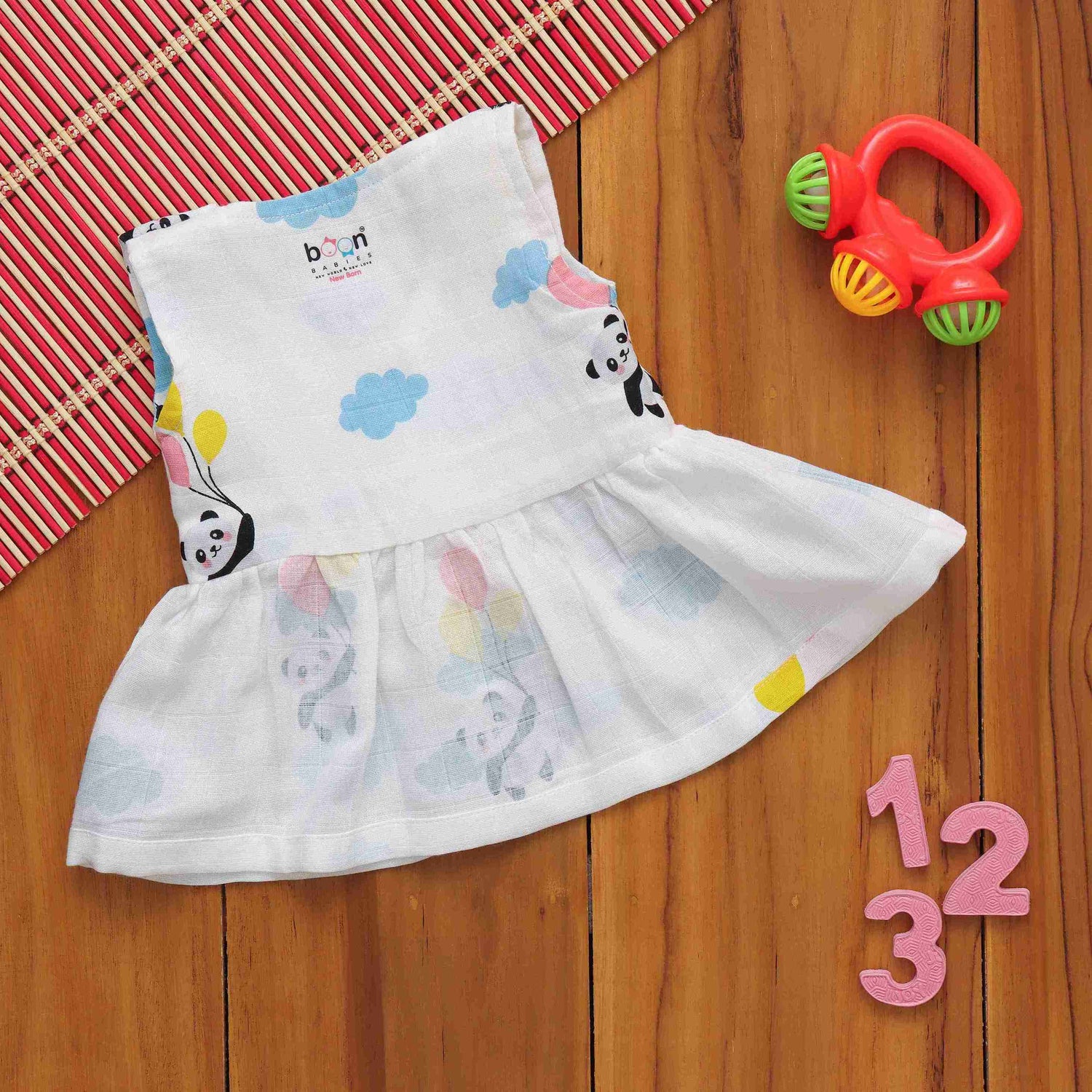 Charming Panda Printed Frilled Frock for Babies - Playful Elegance