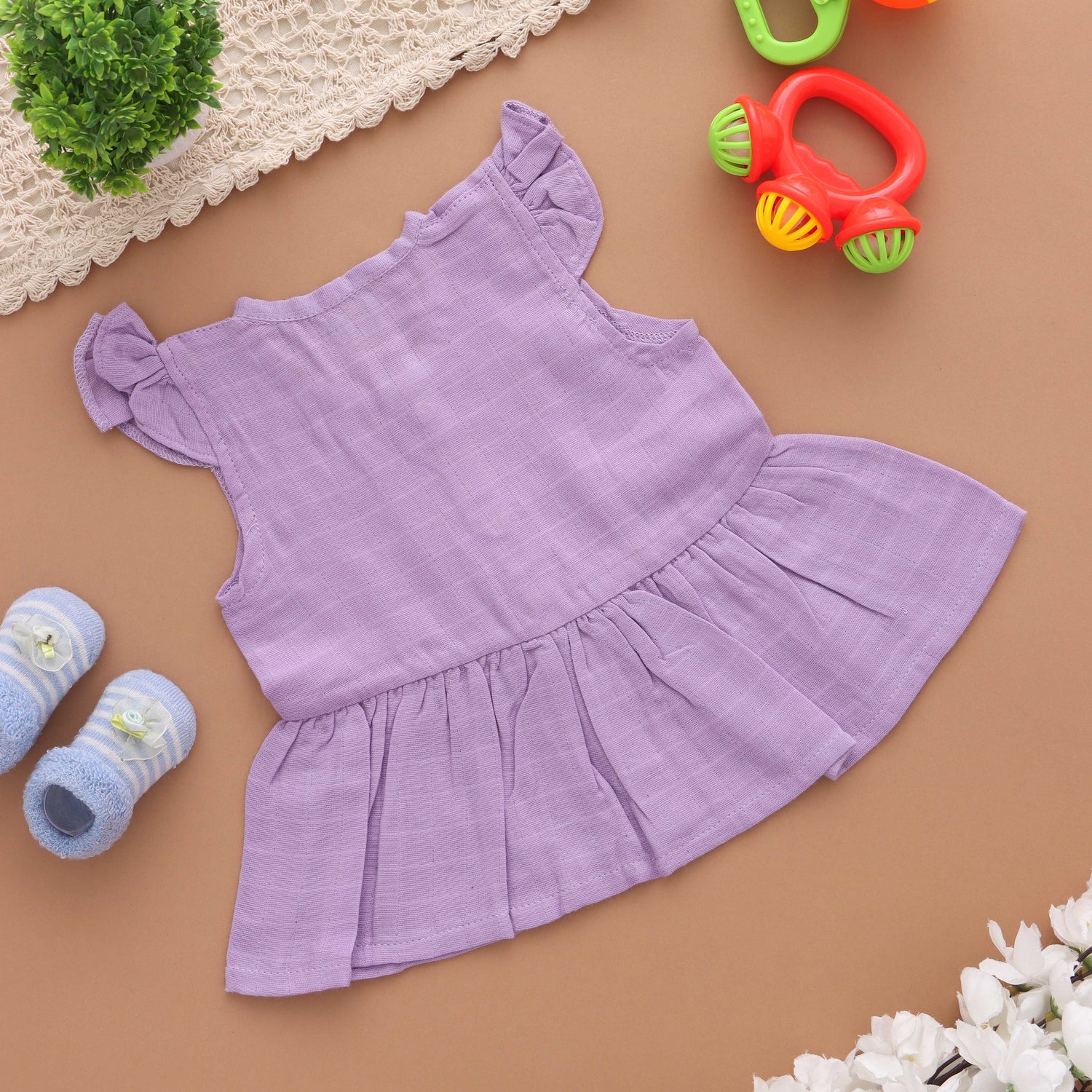 First Wardrobe: Essential Solid Colored Muslin Frock for Babies