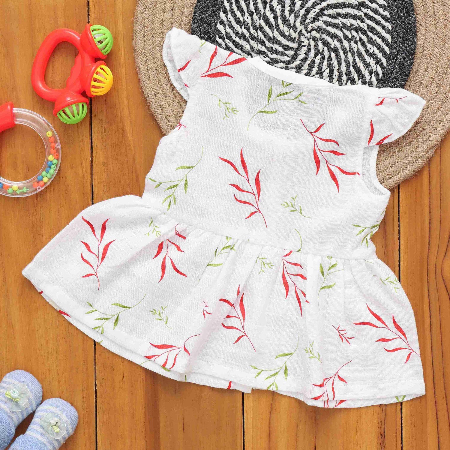 Dreamy Doodles: Cute Patterned Muslin Frock for Infants