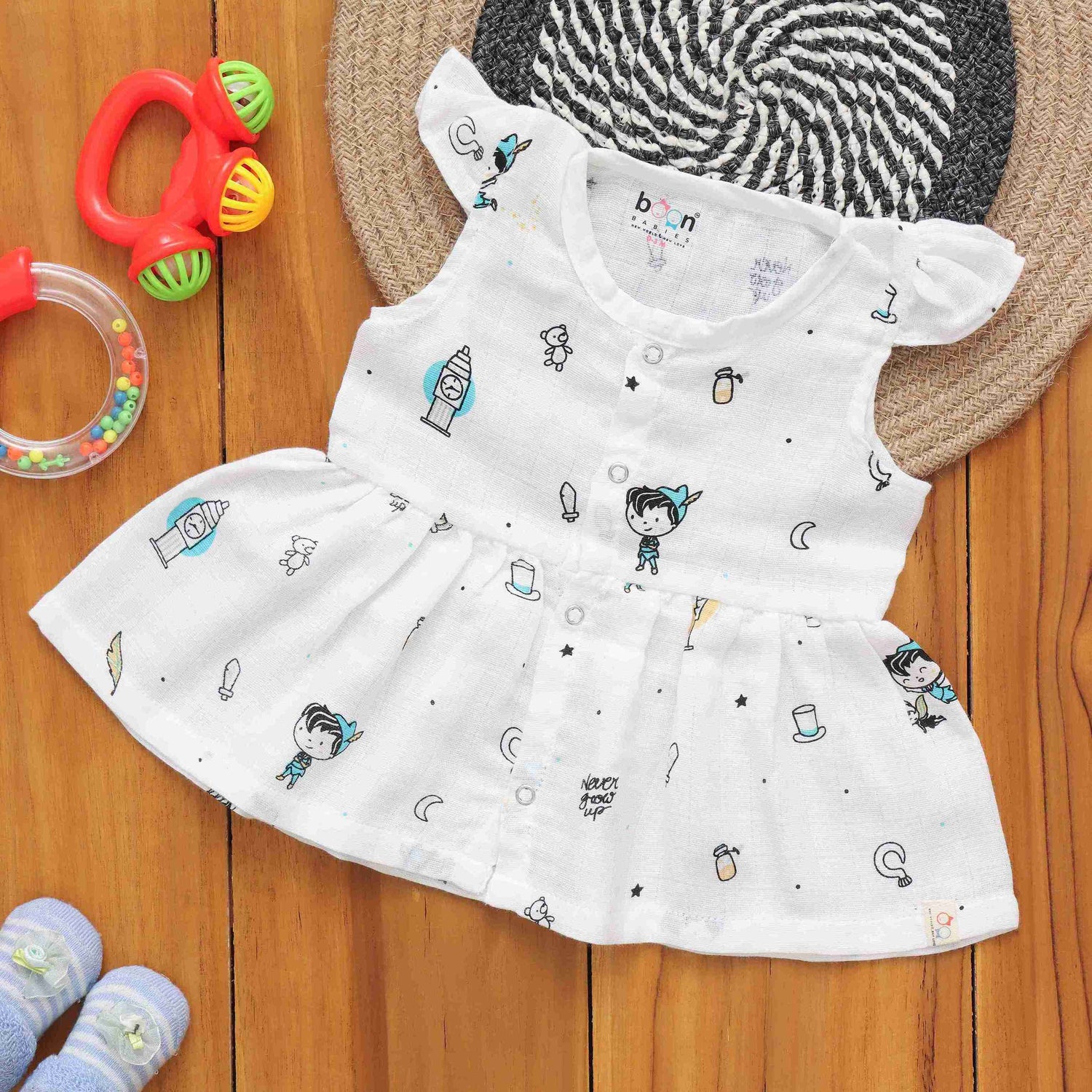 Dreamy Doodles: Cute Patterned Muslin Frock for Infants