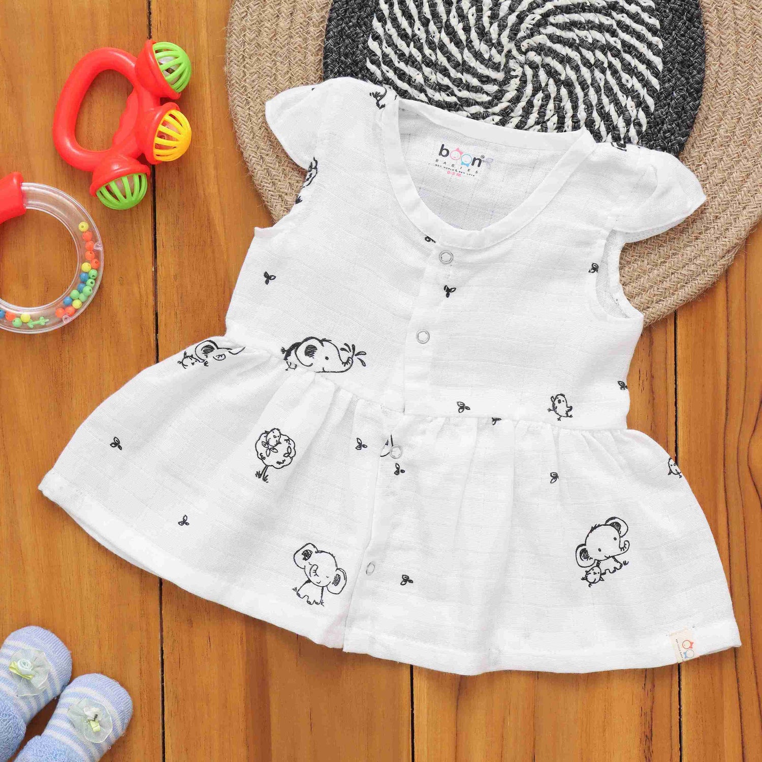 Dreamy Doodles: Cute Patterned Muslin Frock for Infants