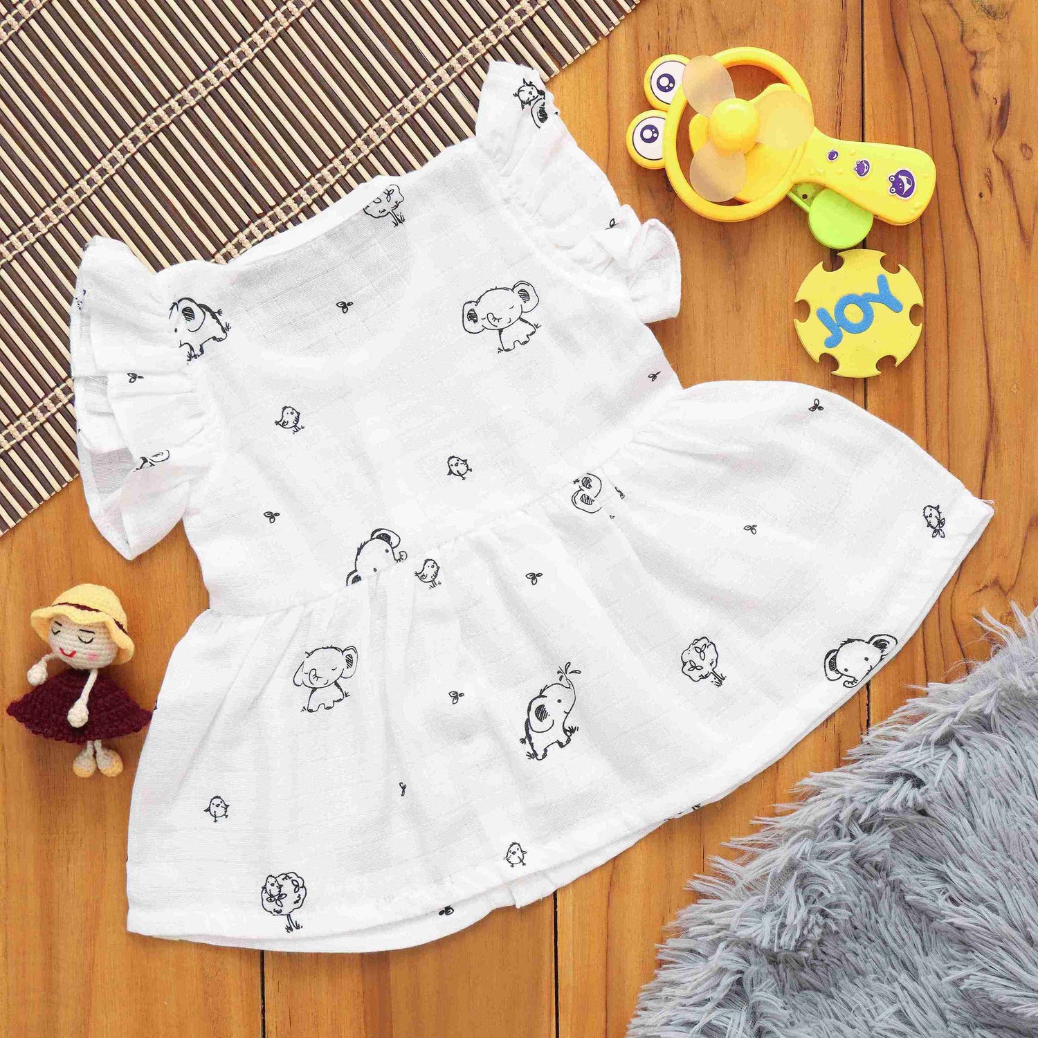 Little Explorer: Soft Muslin Frock with Delightful Prints for Infants