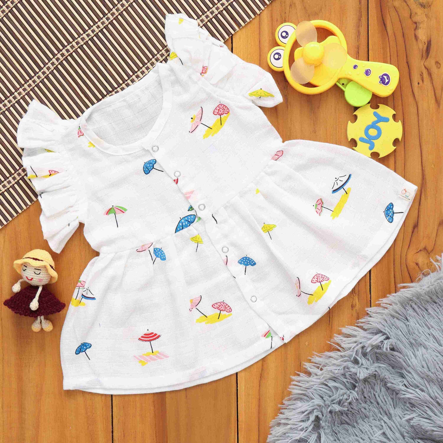 Little Explorer: Soft Muslin Frock with Delightful Prints for Infants