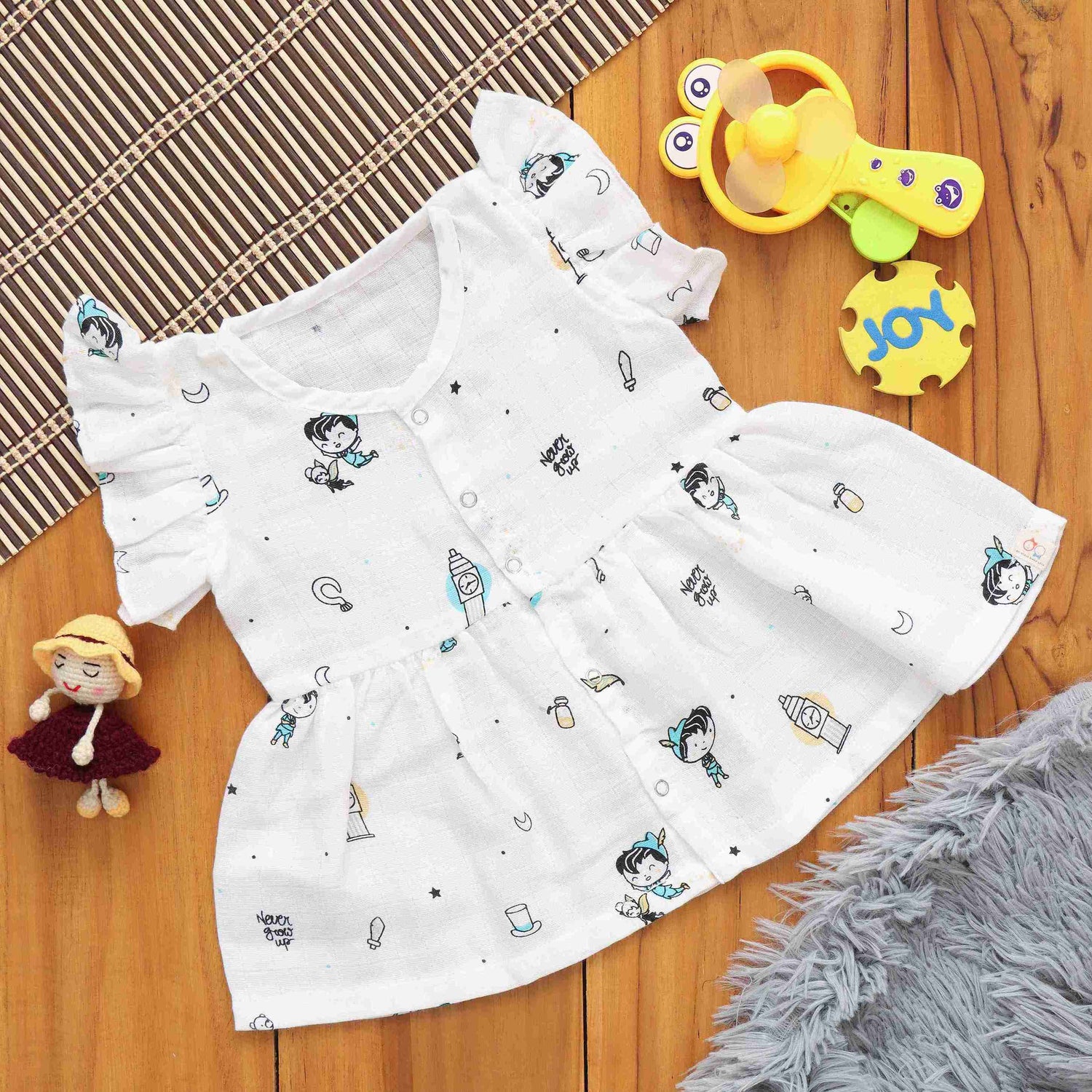 Little Explorer: Soft Muslin Frock with Delightful Prints for Infants