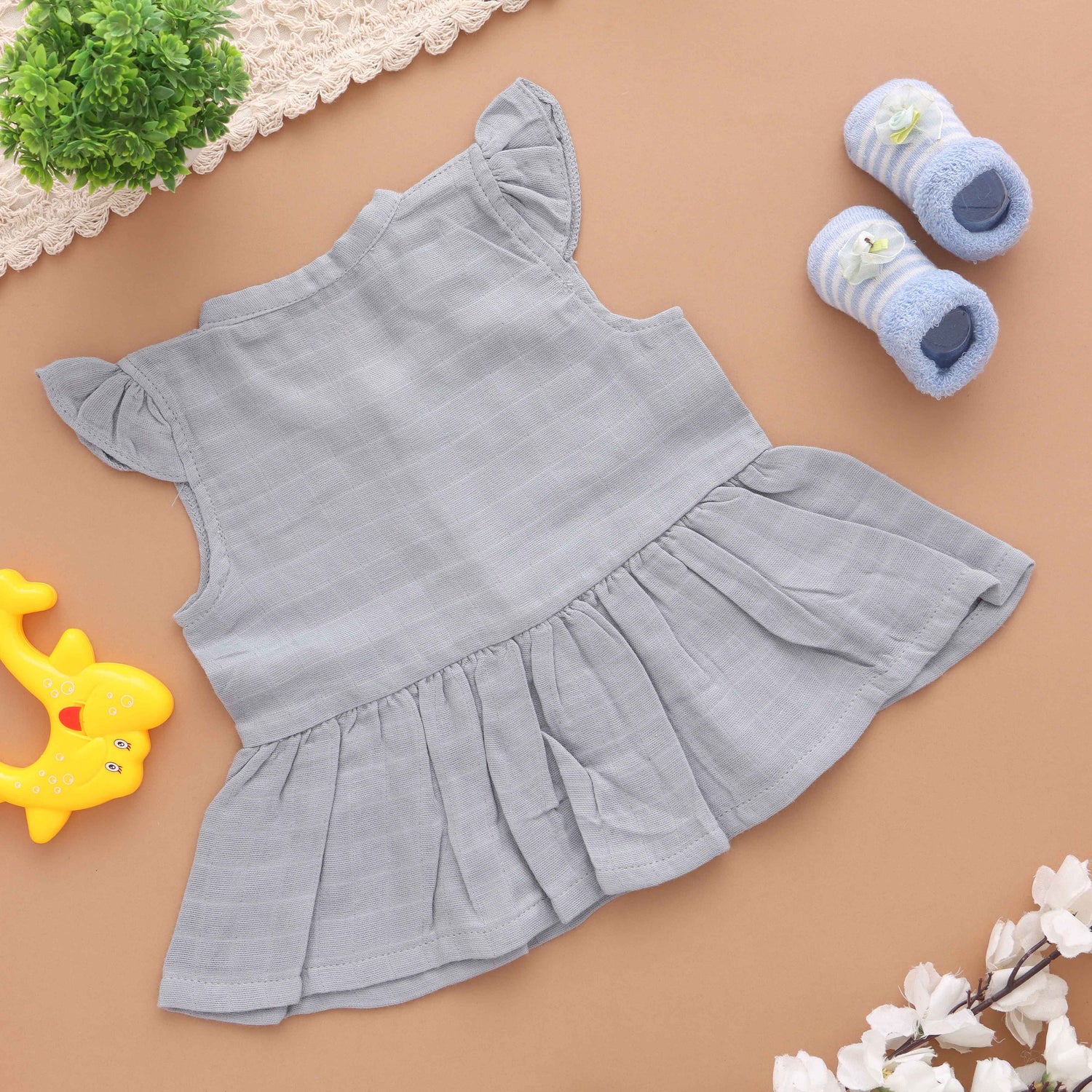 First Wardrobe: Essential Solid Colored Muslin Frock for Babies