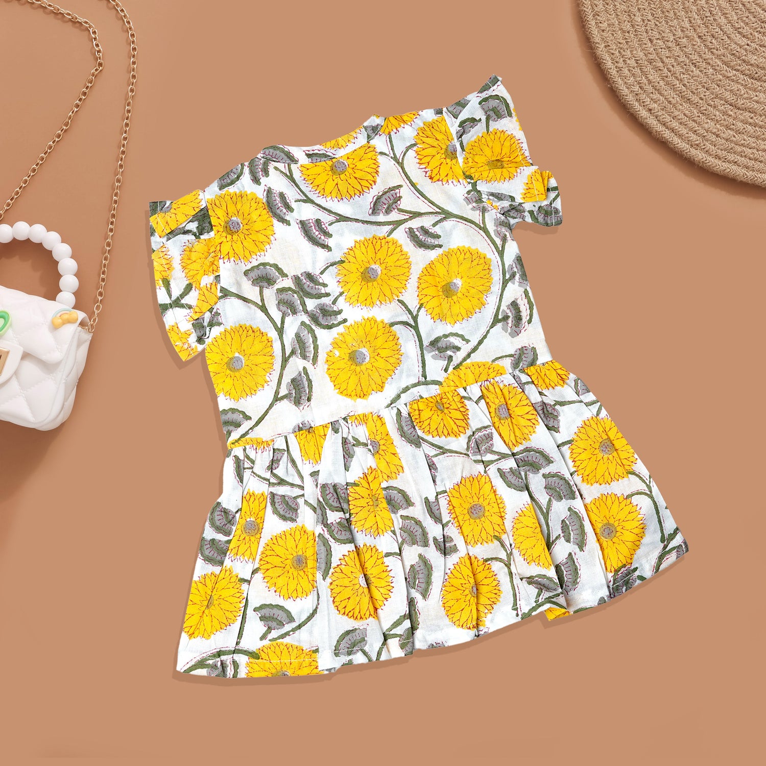 Adorable Cotton Baby Frock with Nature-Inspired Prints