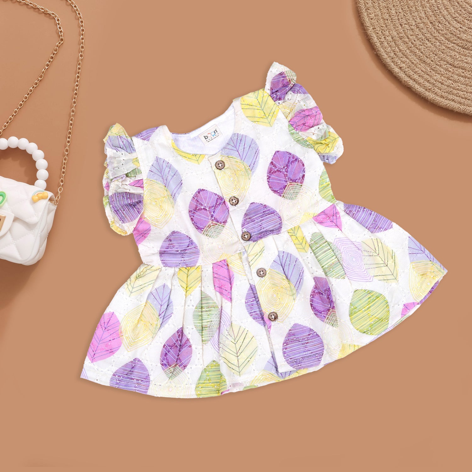 Lovely Purple Leaf Print Frock - A Burst of Style