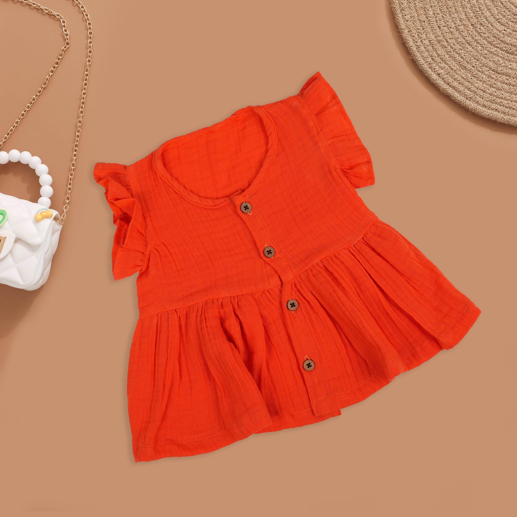 Bright Orange Muslin Ruffle Dress for Girls Boon Babies