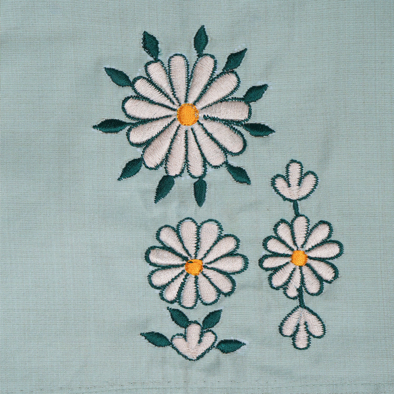 Mint green embroidered cotton top with cream skirt, elastic waist and lining – elegant Kerala-style ethnic wear for girls aged 1–5 years.