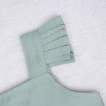 Mint green embroidered cotton top with cream skirt, elastic waist and lining – elegant Kerala-style ethnic wear for girls aged 1–5 years.