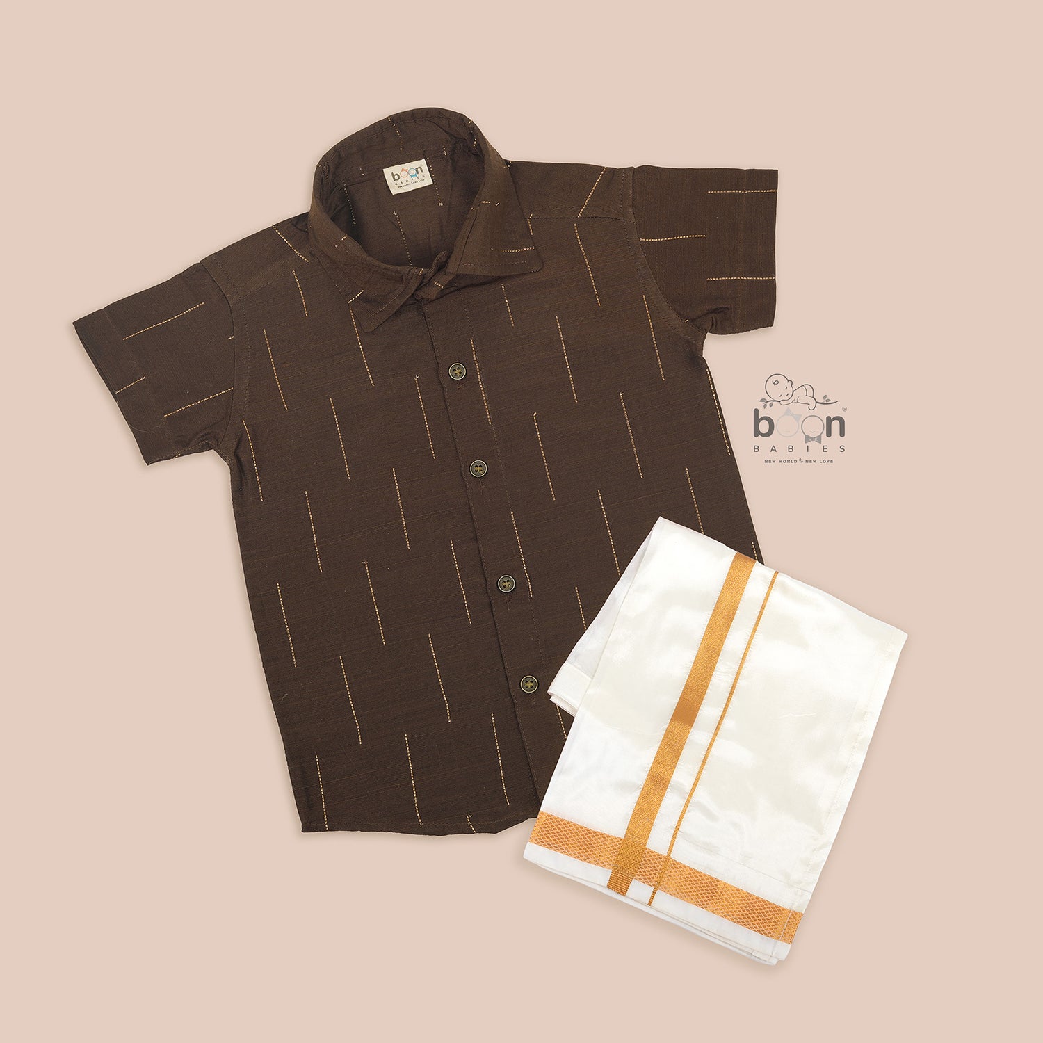 Brown Silk Boys Ethnic Shirt & Dhoti Set – Earthy & Elegant Festive Look