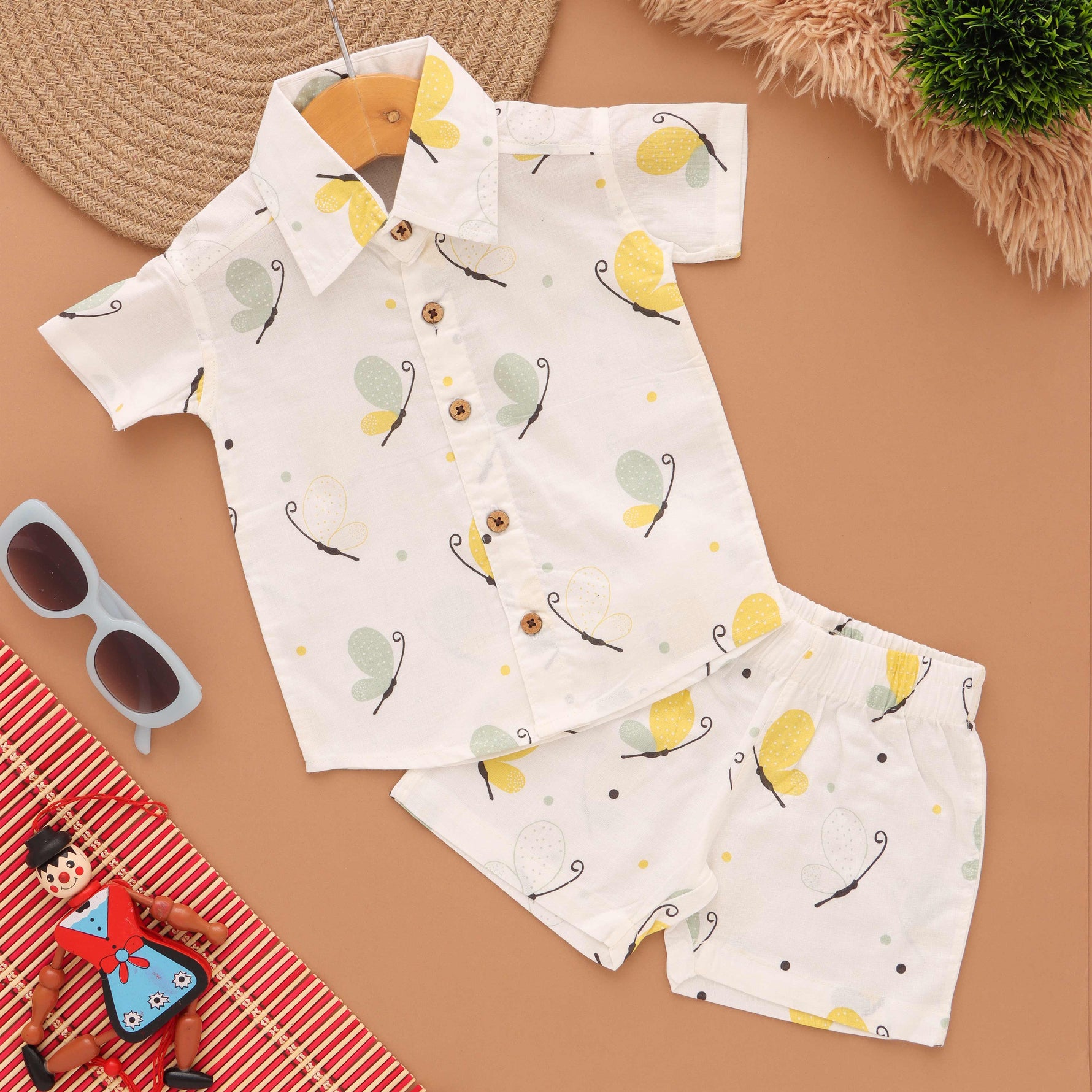 Boon Babies Winged Wonders Charming Boys Butterfly Print Shirt Shorts