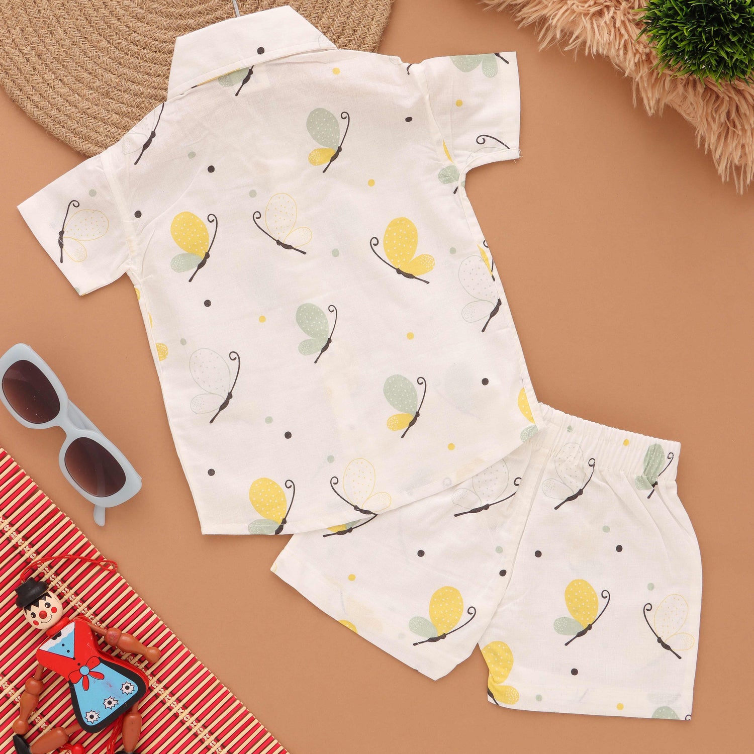 Winged Wonders: Charming Boys' Butterfly Print Shirt and Shorts