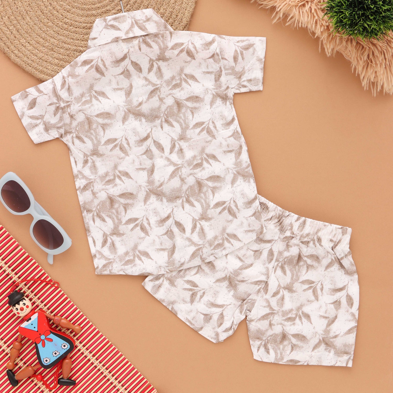 Leafy Joy: Playful Boys' Shirt and Coordinated Shorts Set