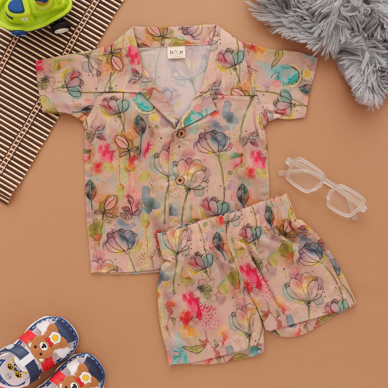 Boon Babies Floral Fun Stylish Boys Floral Printed Shirt Shorts Set