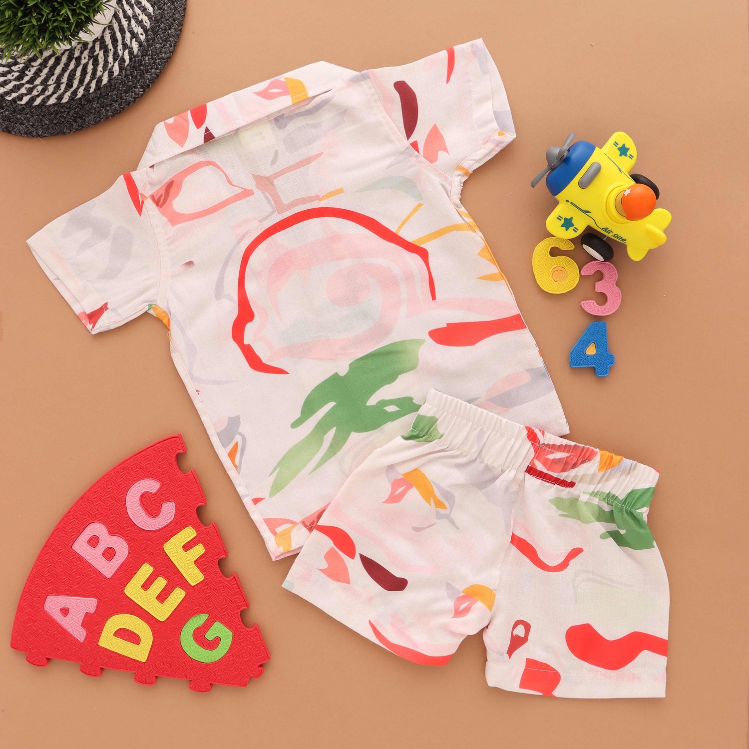 Sketchy Chic: Fun Boys' Sketched Print Shirt with Matching Shorts