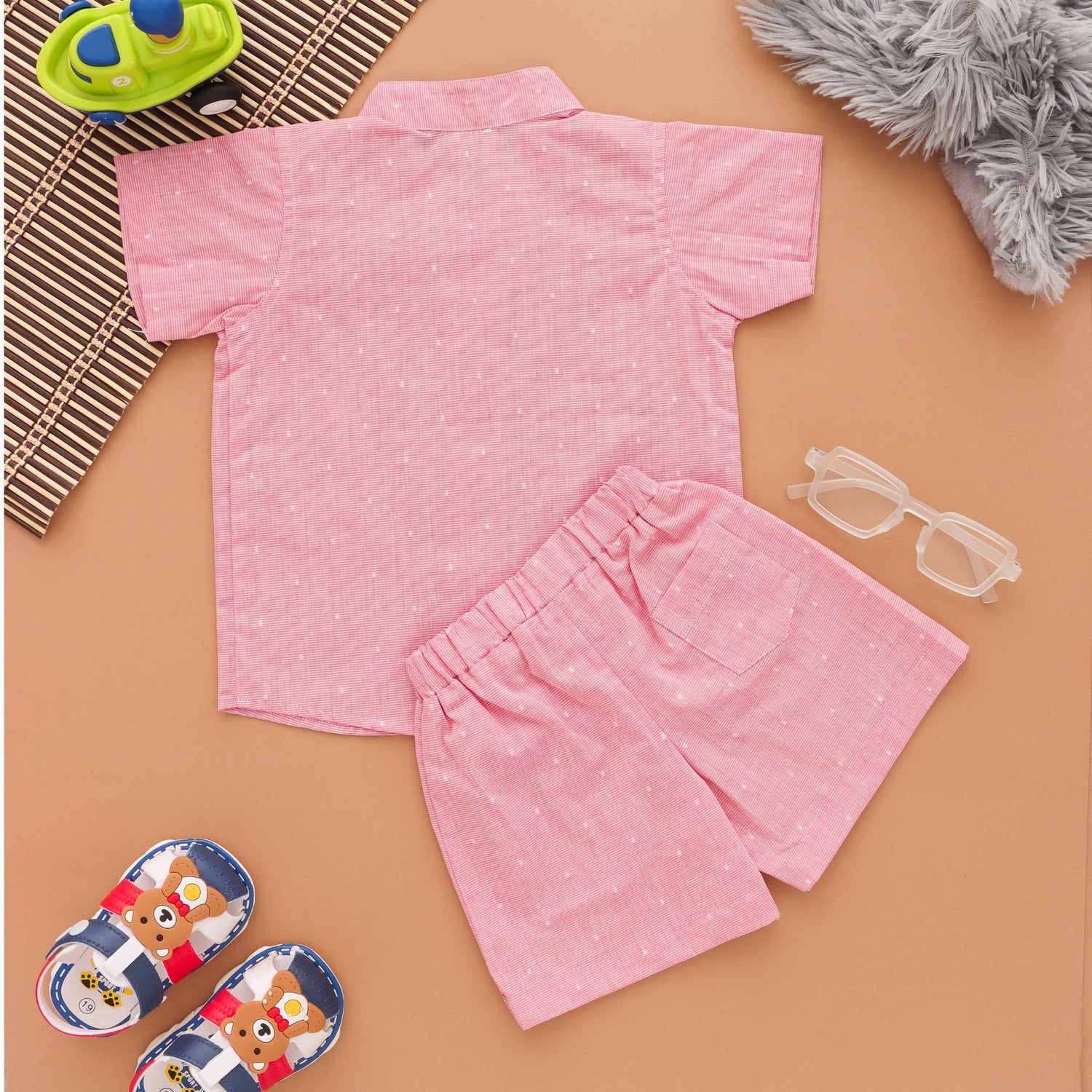 Playtime Cute: Boys Pink Shirt With Shorts Combo