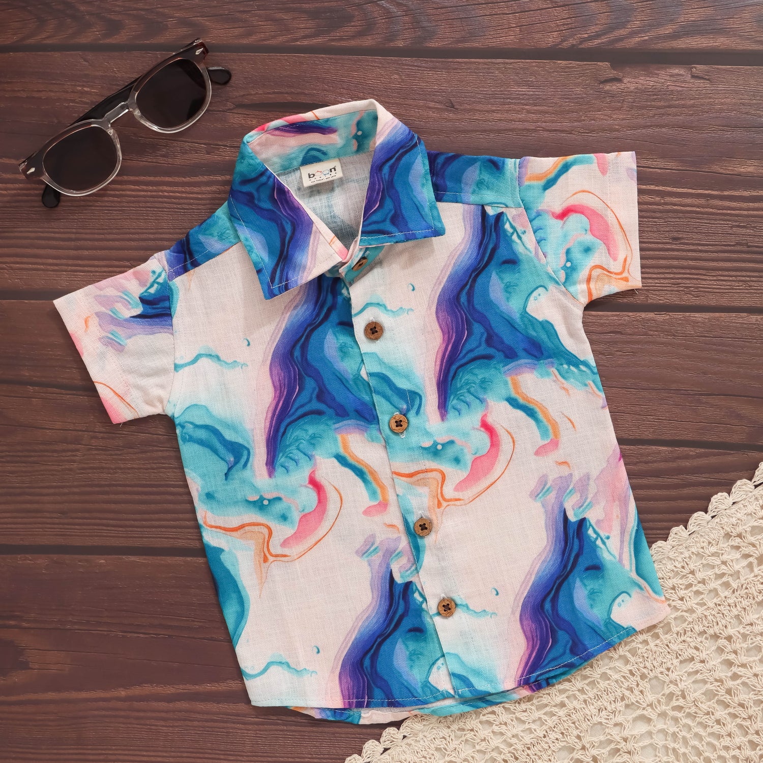 Splash of Color: Vibrant Waves Print Shirt for Boys