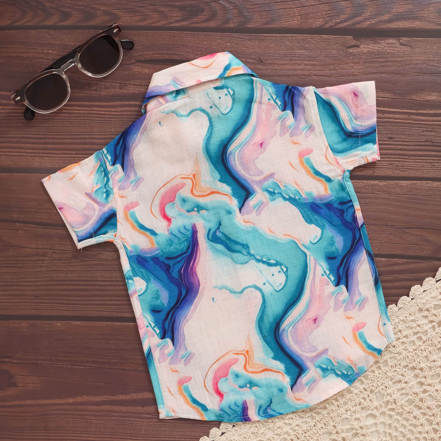 Splash of Color: Vibrant Waves Print Shirt for Boys