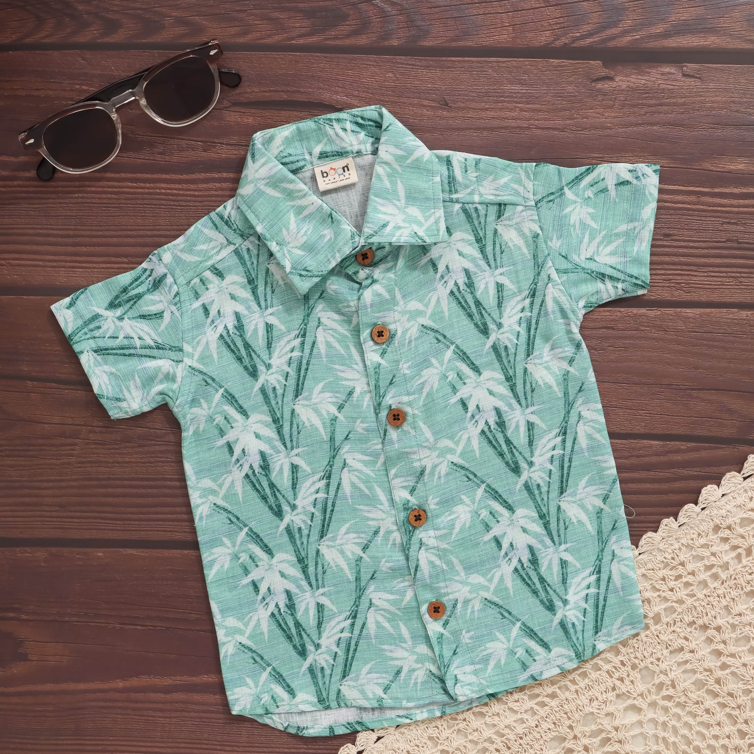 Bamboo Breeze: Cool Green Printed Shirt for Boys