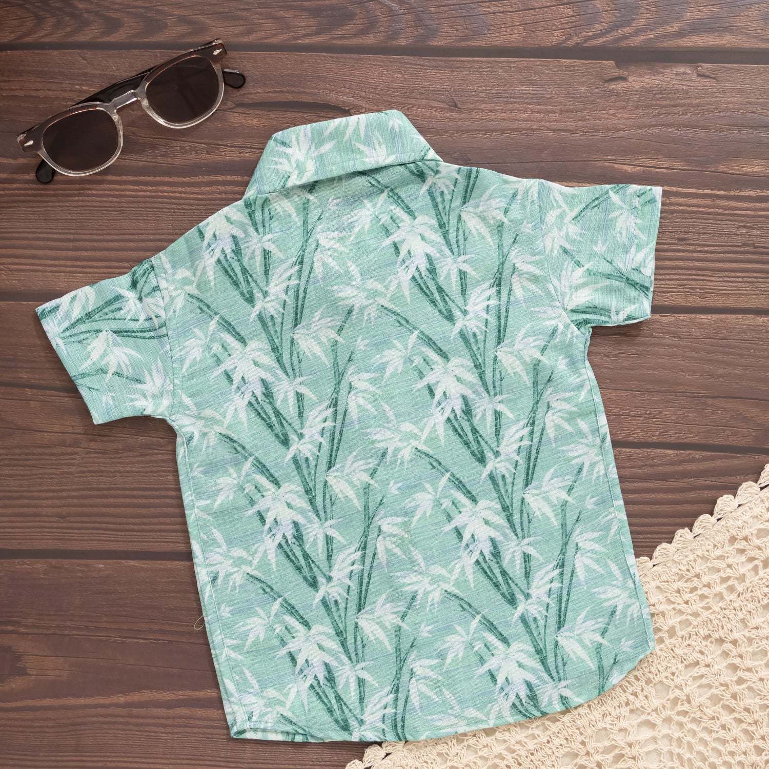 Bamboo Breeze: Cool Green Printed Shirt for Boys