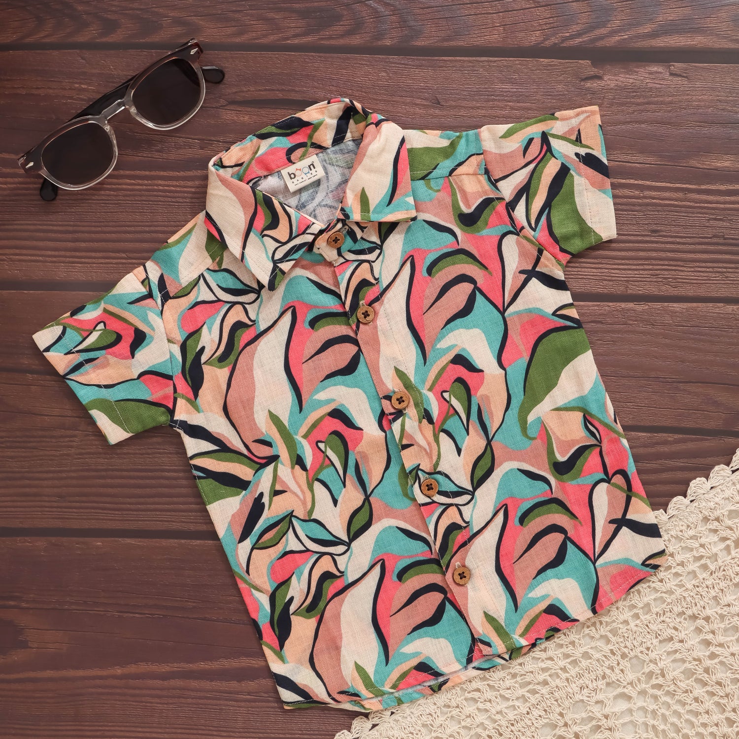 Jungle Bloom: Vibrant Leaf Design Shirt for Boys