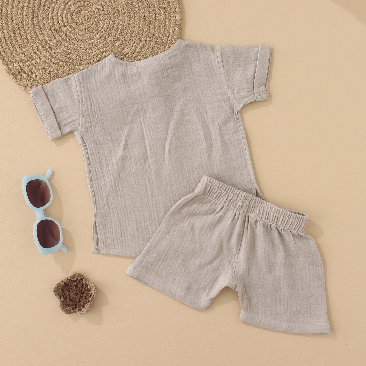 Soft Muslin Boys Outfit Animal-Themed Embroidery Shirt & Shorts