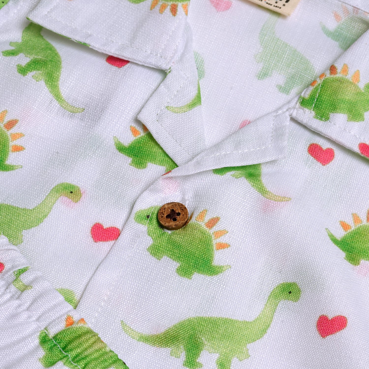 Green Dino Love Open-Collar Boys Shirt