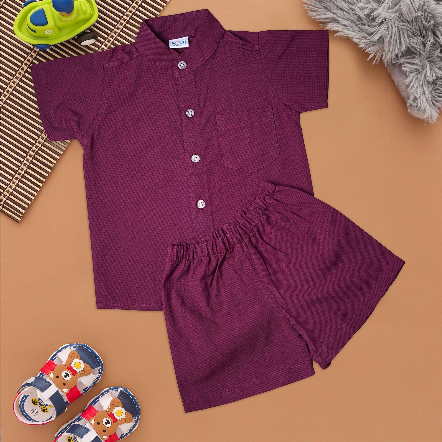 Versatile Maroon Boys Two-Piece Set - Shirt & Shorts