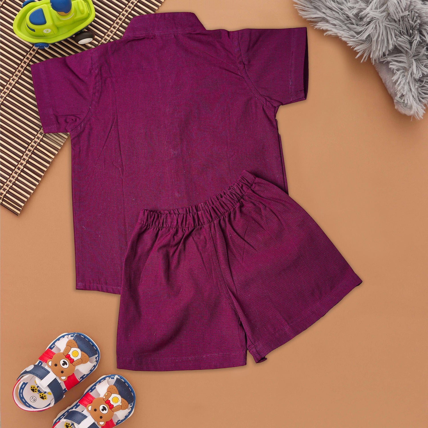 Versatile Maroon Boys Two-Piece Set - Shirt & Shorts