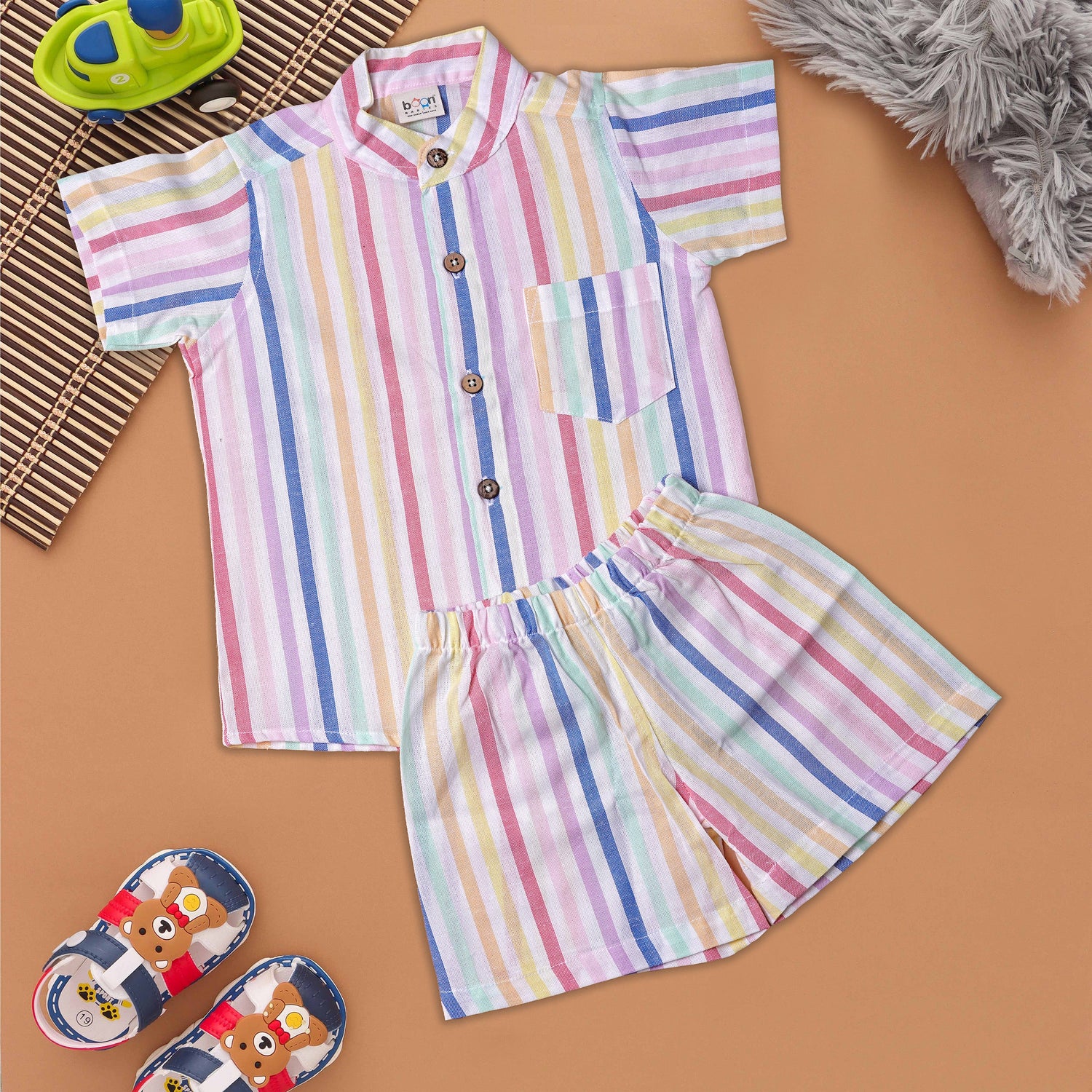 Bright and Breezy Boys Rainbow Striped Outfit