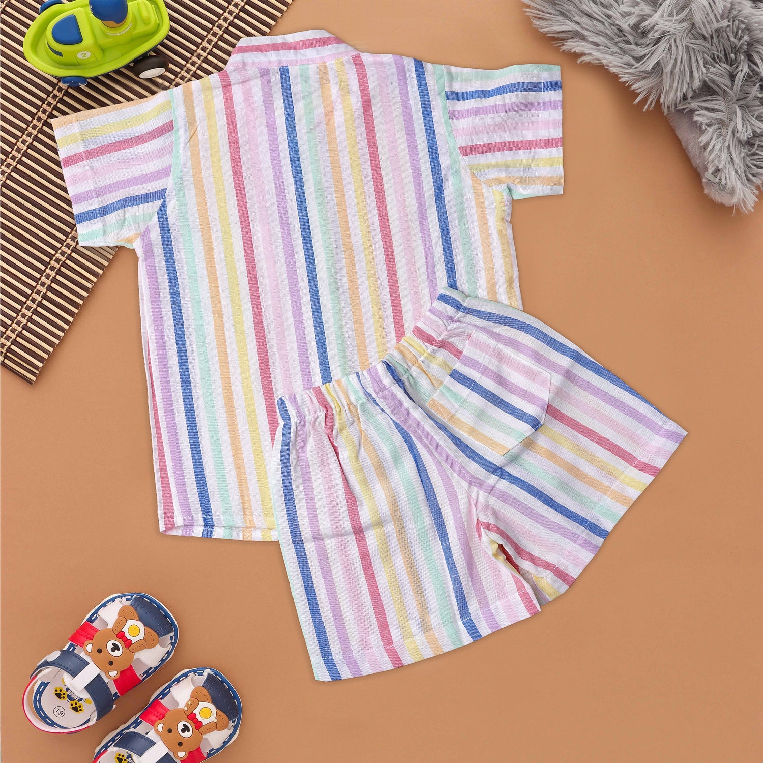 Bright and Breezy Boys Rainbow Striped Outfit