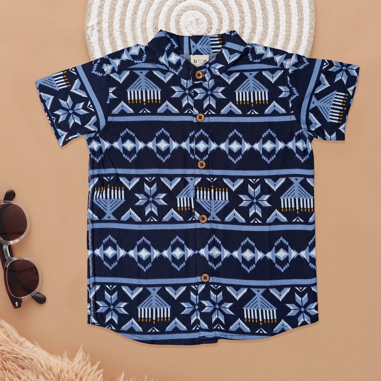 Stylish Geometric Print Boys' Shirt - Festive Blue