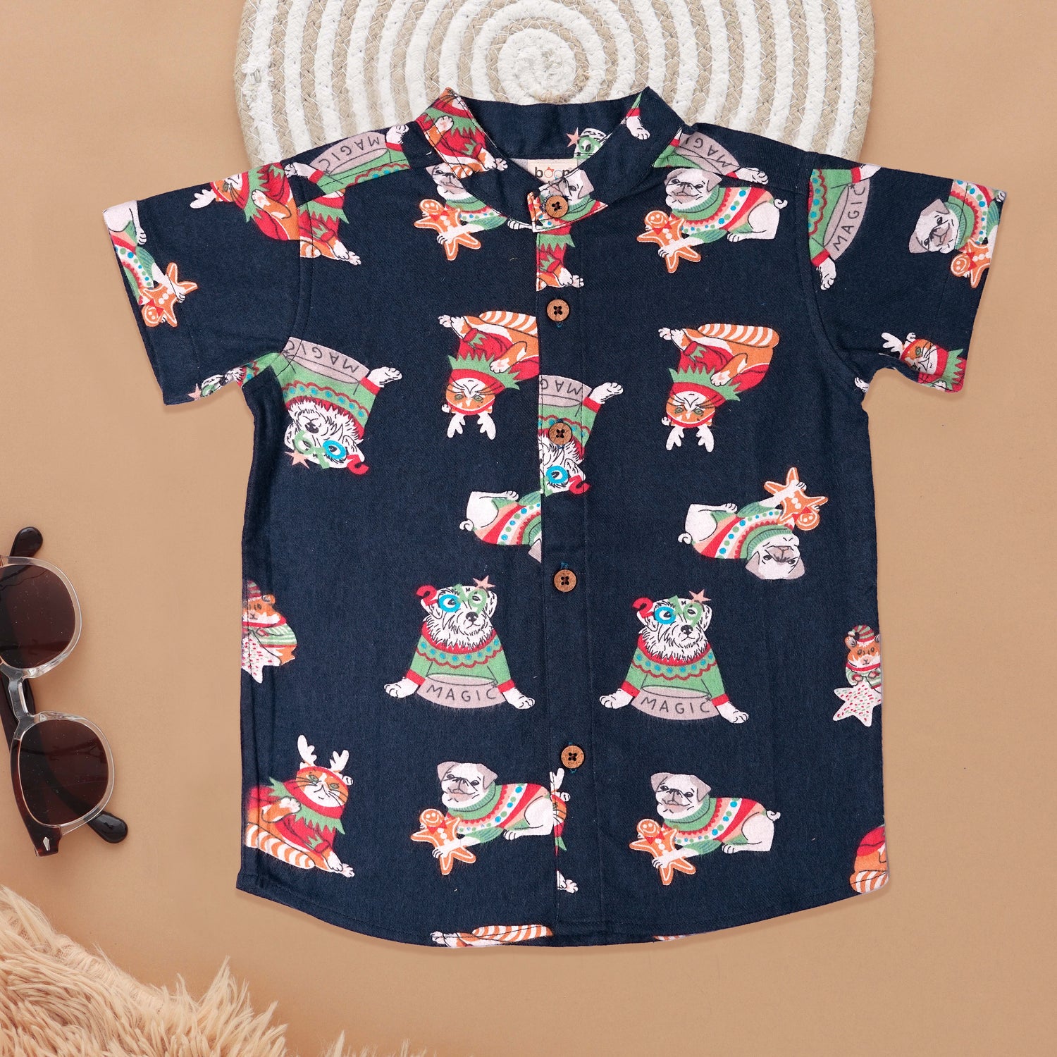 Boys Playful Cat Holiday Shirt - Fun and Festive!