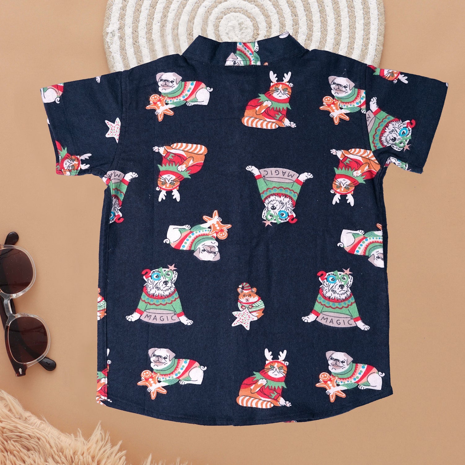 Boys Playful Cat Holiday Shirt - Fun and Festive!