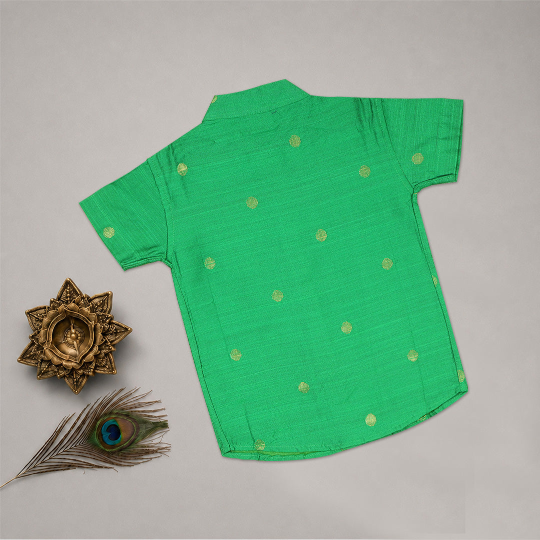 Emerald Green Boys Raw Silk Shirt & Art Silk Dhoti Set | Festive Ethnic Wear (6M–8Y)
