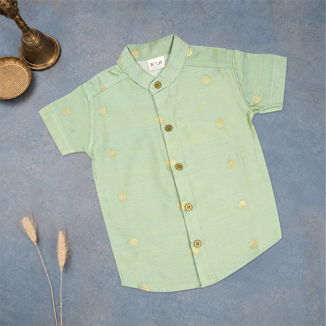 Mint Green Boys Raw Silk Shirt & Art Silk Dhoti Set | Festive Ethnic Wear (6M–8Y)