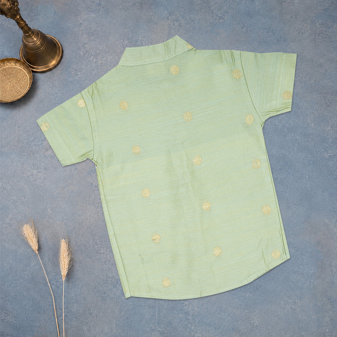 Mint Green Boys Raw Silk Shirt & Art Silk Dhoti Set | Festive Ethnic Wear (6M–8Y)